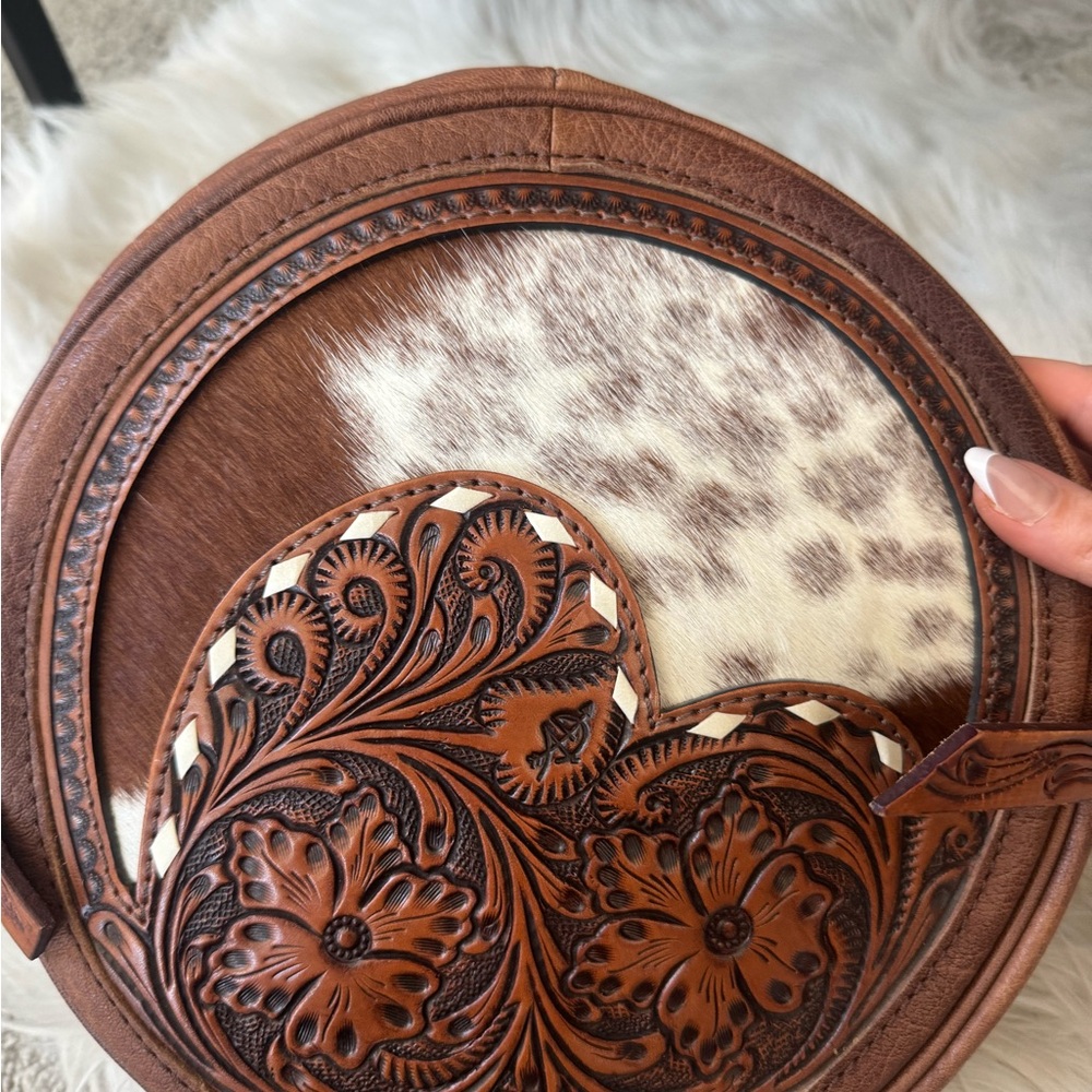 American Darling Brown and White Leather Saddle Bag